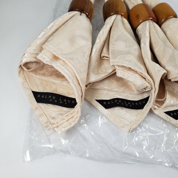 Ralph Lauren Home Cotton Blend Tan Paisley Damask Cream Set of 4 Dinner Napkins - Picture 9 of 13